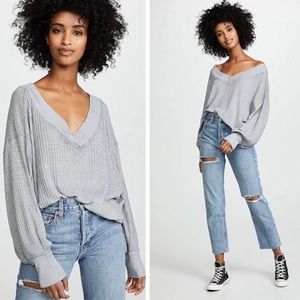 FREE PEOPLE Sheer Gray V Neck Sweater